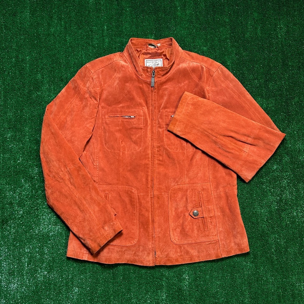 VTG Ruff Hewn Genuine Leather Suede Utility Moto Jacket Burnt Orange Rust Large